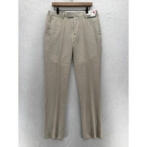 Louis Raphael Tailored Dress Pants Mens 34x32 Beige Slim Fit Business Flat Front